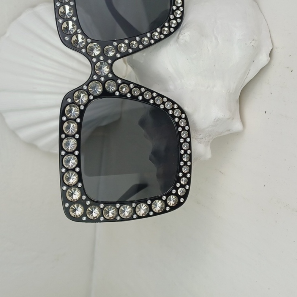 Fun Faux Elegant Black "Rhinestone" Illusion Sunglasses - Picture 2 of 9